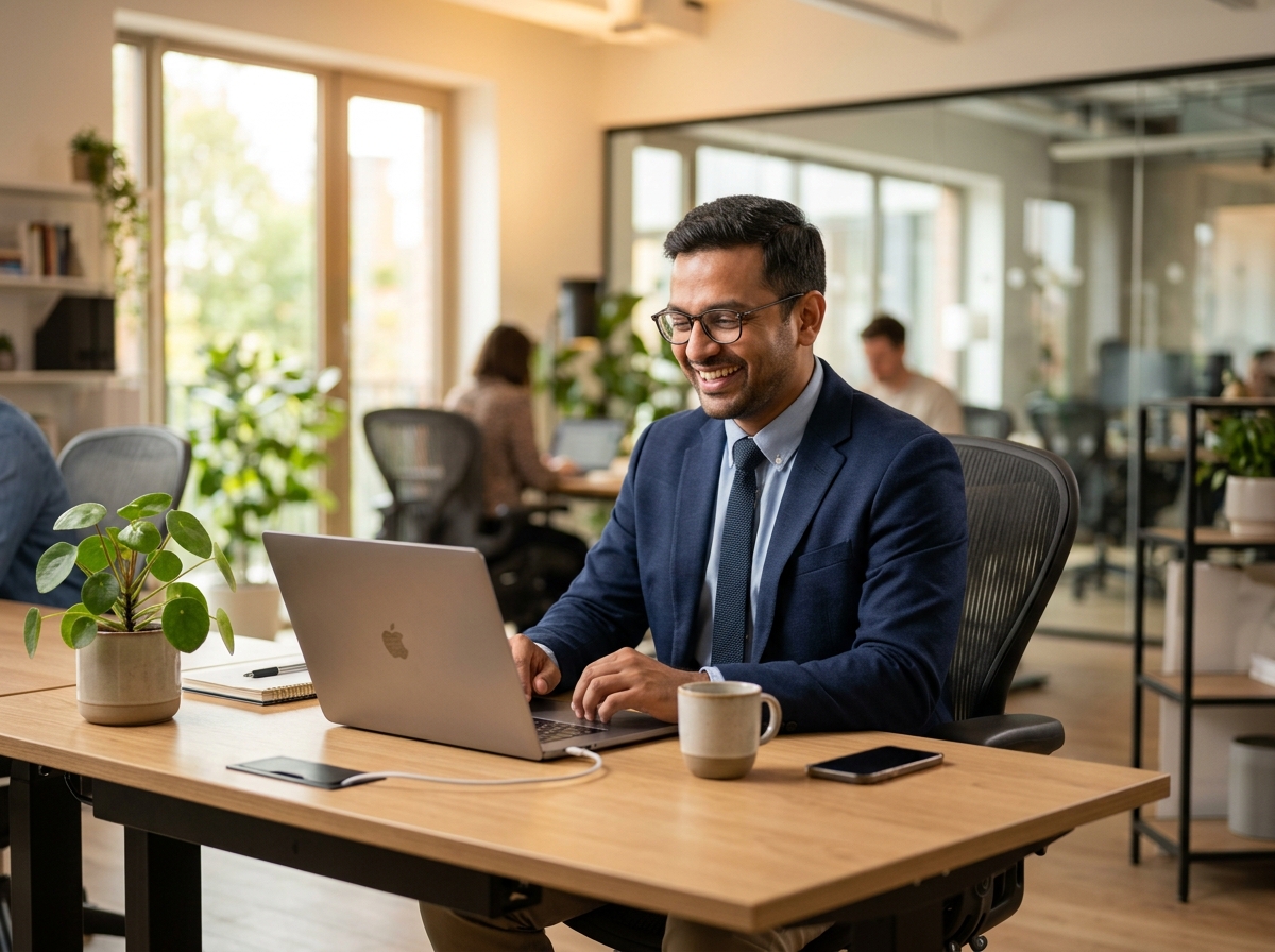 Empresário gerenciando finanças no laptop