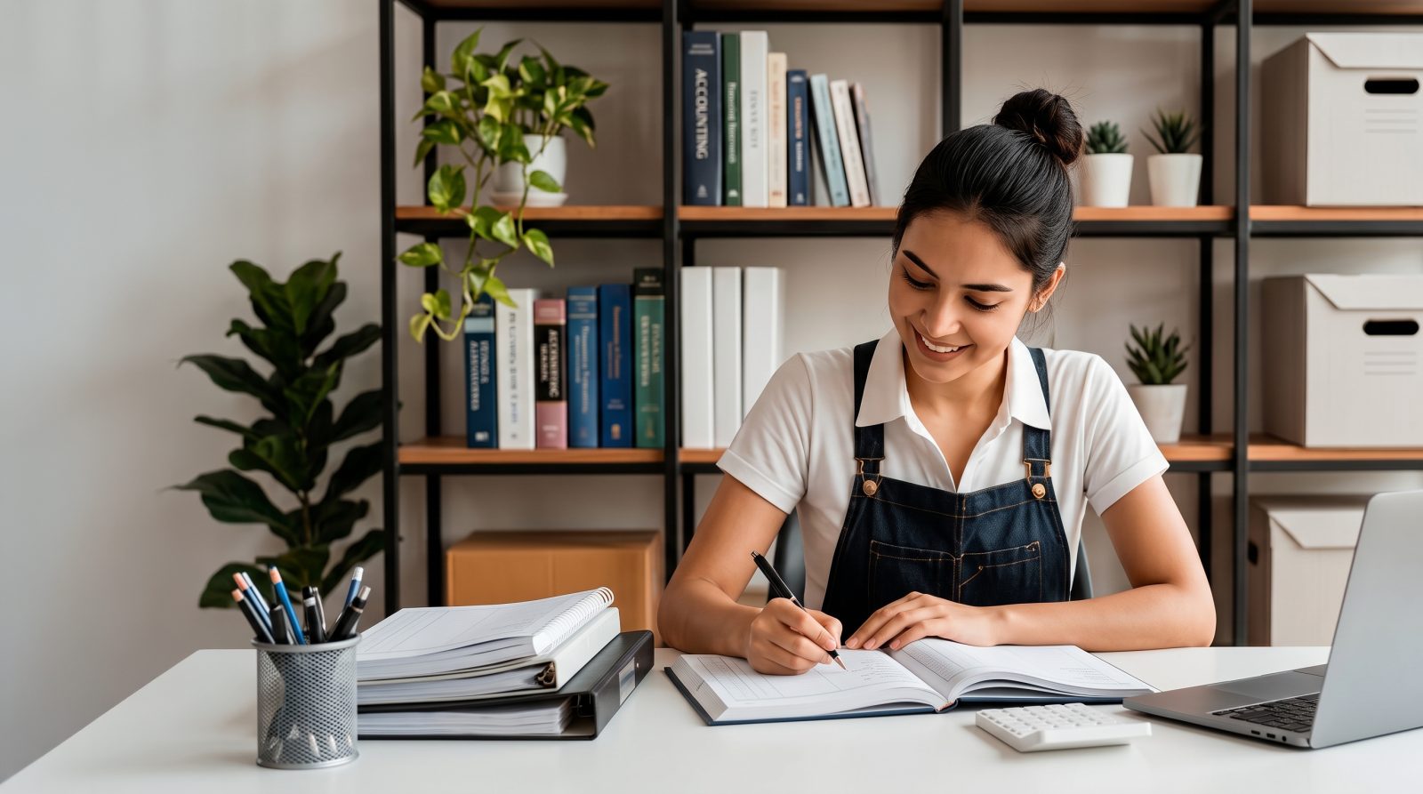 Empreendedora organizando a contabilidade da sua empresa