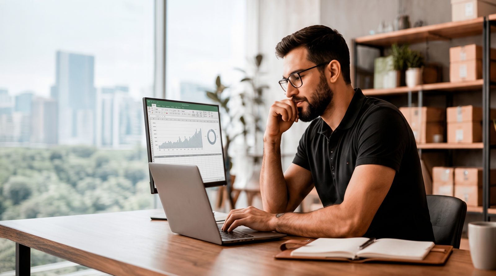 Empreendedor analisando o crescimento do negócio